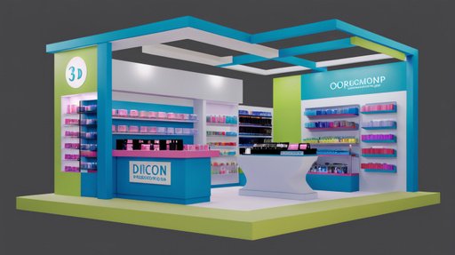 Graphic Design 3D Cosmetic Shop With Blue And Green Colors