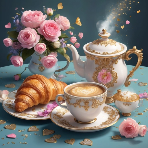 Graphic Design Rococo Art Style Painting Luxury Steaming Coffe