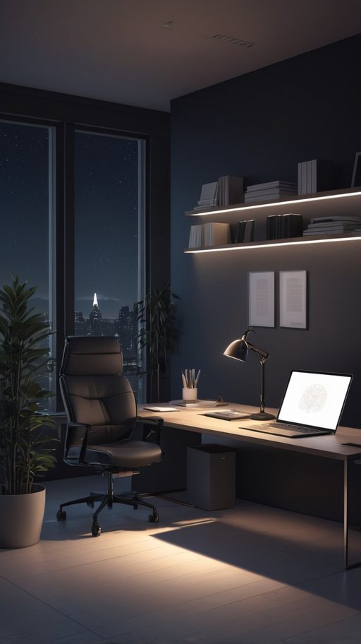 Illustrative Albedo A Modern Office At Night With Volumetric L