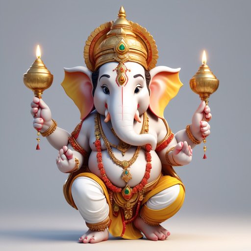 Illustrative Albedo A 3D Cartoon Ganesha With Celebration Mood