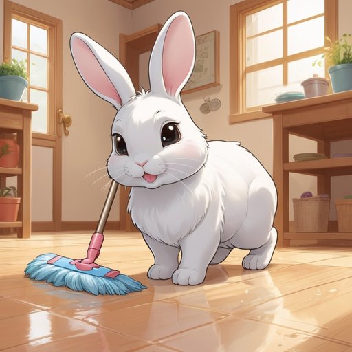 Illustrative Albedo A Cute Kawai Rabbit Is Mopping A Shiny Flo