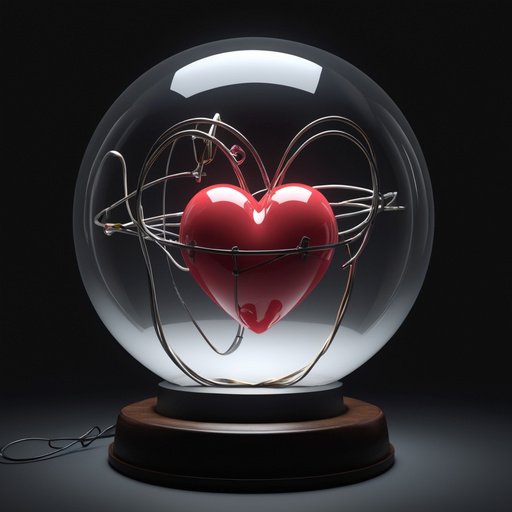 Illustrative Albedo Super Realism Heart In A Glass Ball With W