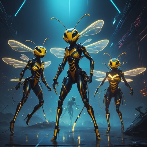 Illustrative Albedo Wasps Party Rave Wasps Dancing And Hold