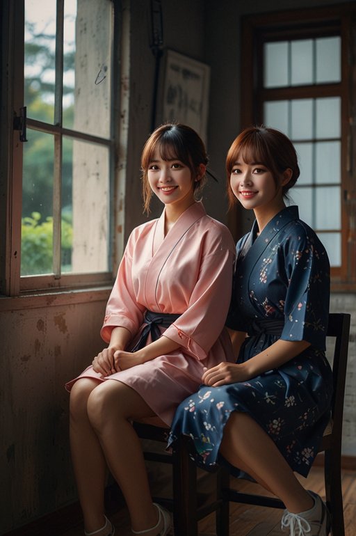 Lightning 2 Women Sitting On Chair By Window Leaning