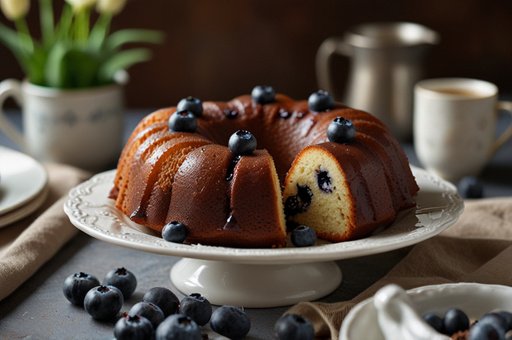 Bundt Cake With Coffee And Blueberries