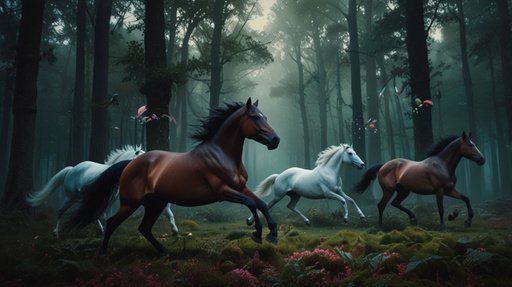 Lightning Magical Forest With Flying Horses