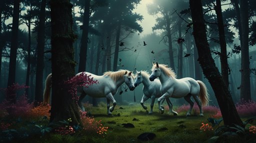 Lightning Magical Forest With Flying Horses