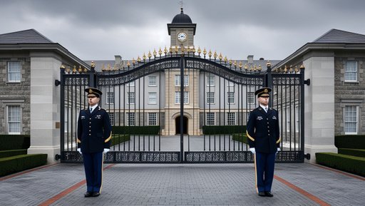 A Grand Imposing Front View Of A Threestorey