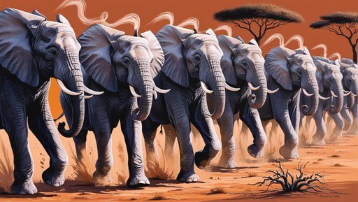 A Majestic Procession Of Elephants Their Wrin