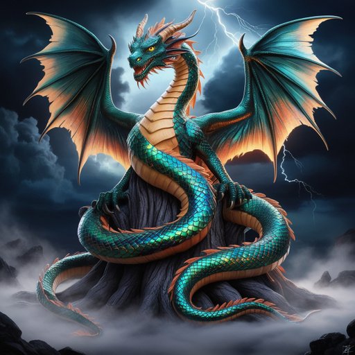 A Majestic Serpentine Dragon With Iridescent