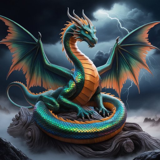 A Majestic Serpentine Dragon With Iridescent