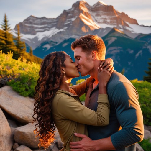 A Romantic Couple Embracing In A Tender Kiss