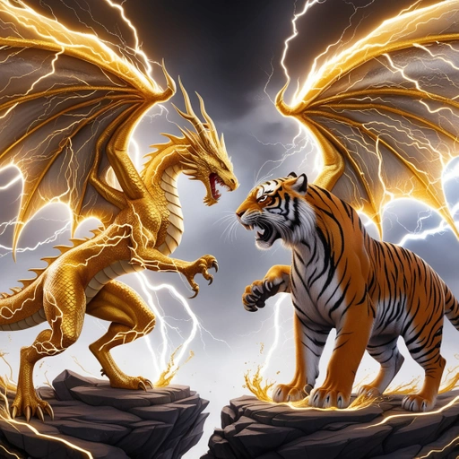 Two Majestic Fullbody Creatures A Dragon And