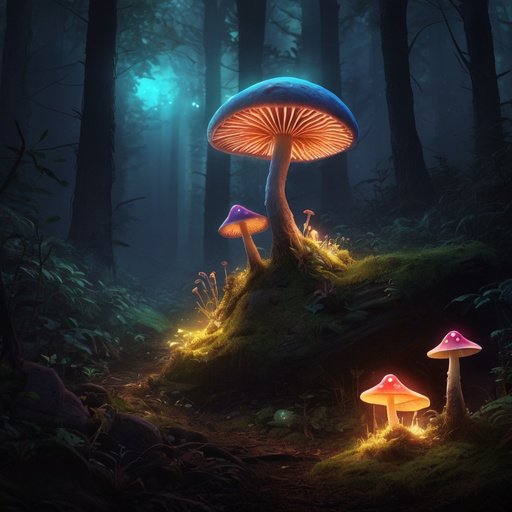 Lifelike Vision Digital Art Magical Fantasy Glowing Mushroom F