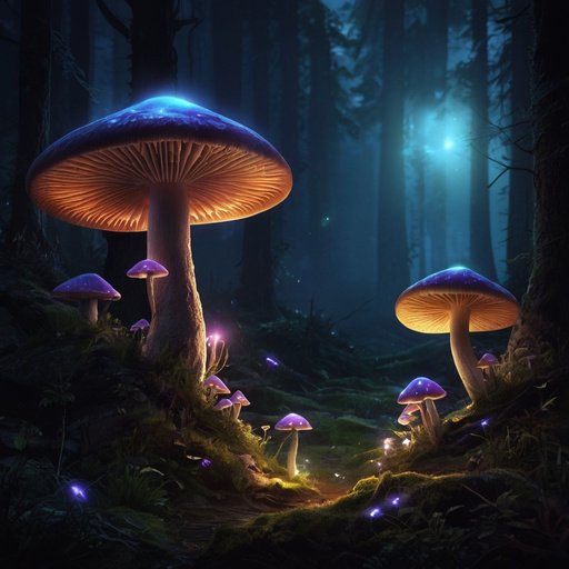 Lifelike Vision Digital Art Magical Fantasy Glowing Mushroom F