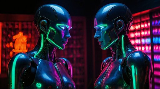 Stock Photography A Pair Of Androids Face To Face In The Nigth